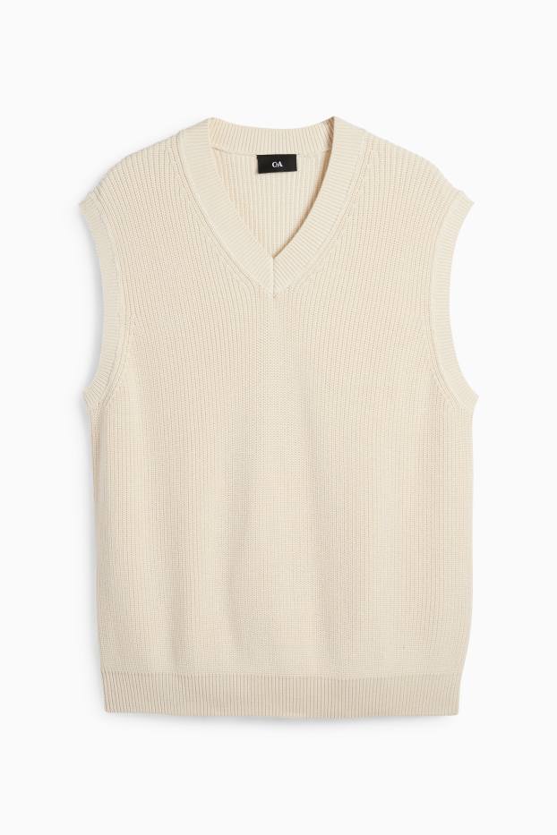 Herren - Pullunder - gerippt - hellbeige