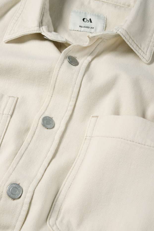 Bărbați - Cămașă din denim - relaxed fit - guler Kent - alb-crem