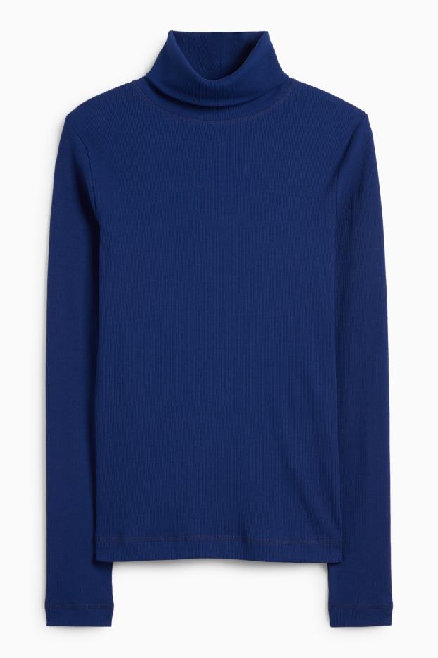 Damen - Rollkragenshirt - gerippt - dunkelblau