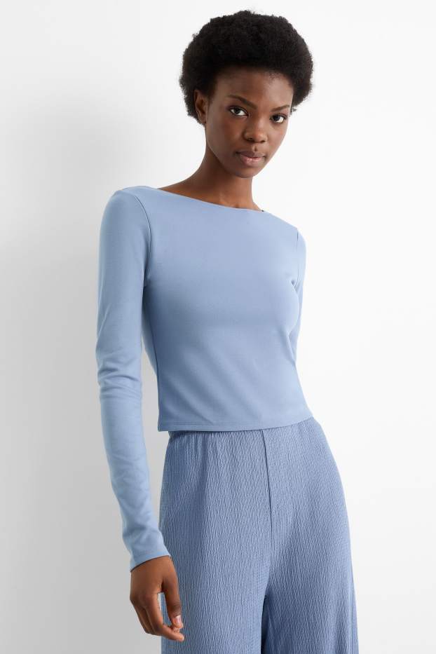 Femei - Tricou crop cu mânecă lungă - albastru