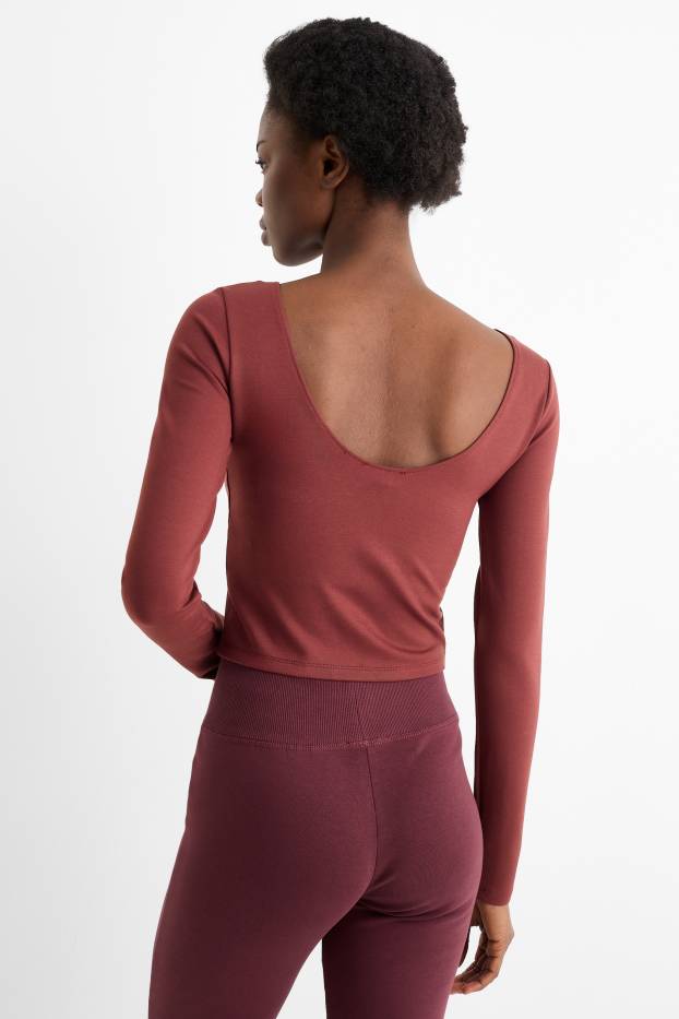 Femei - Tricou crop cu mânecă lungă - bordo