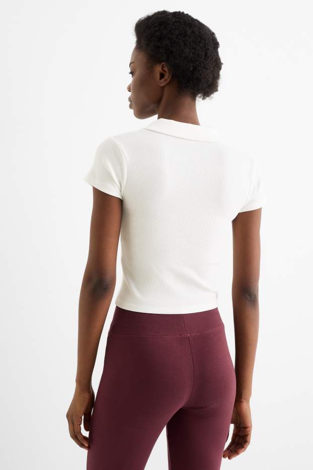 Femei - Tricou polo crop - slim fit - reiat - alb