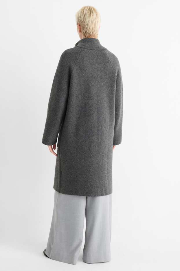 Femei - Cardigan tricotat lung - gri închis