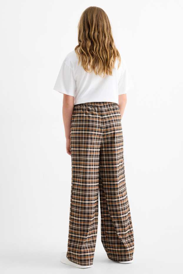 Copii - Fete - Pantaloni de stofă - în carouri - maro