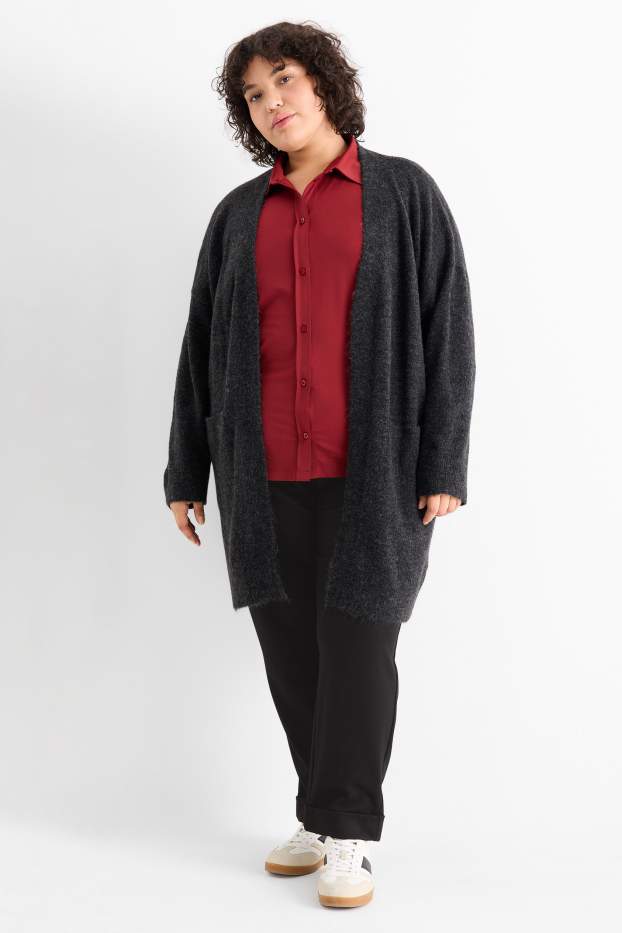 Femei - Cardigan tricotat lung - gri închis