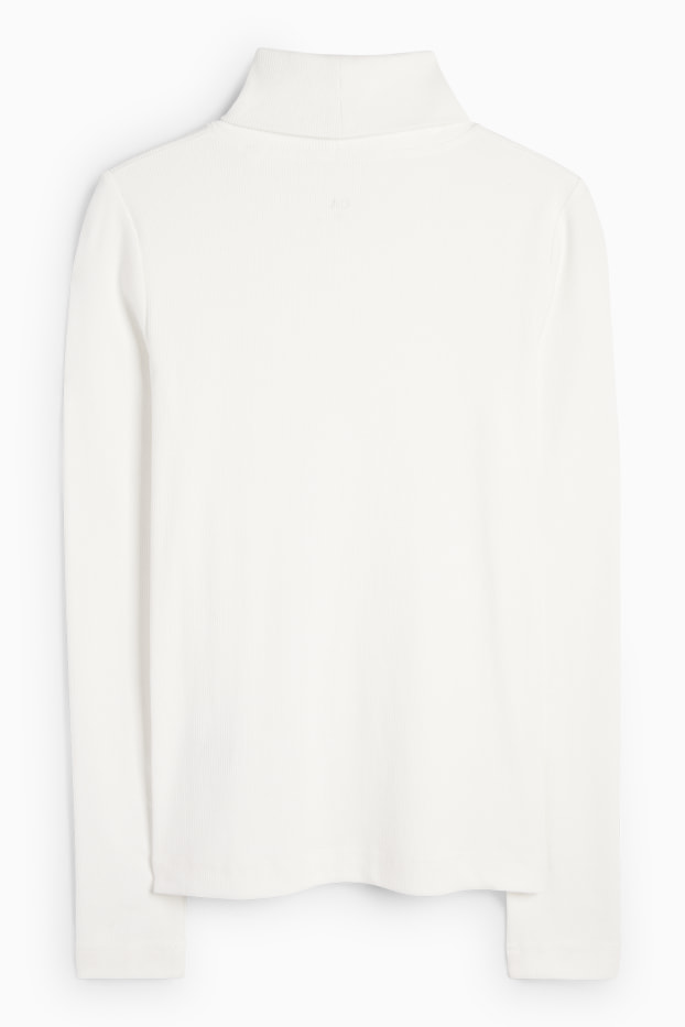 Damen - Rollkragenshirt - gerippt - weiß
