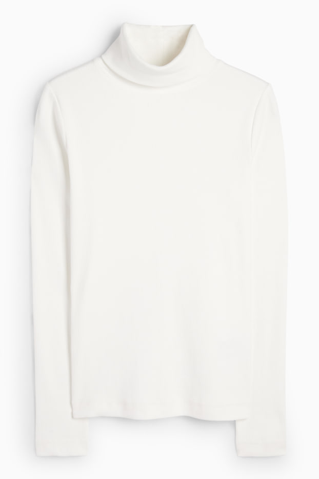 Damen - Rollkragenshirt - gerippt - weiß