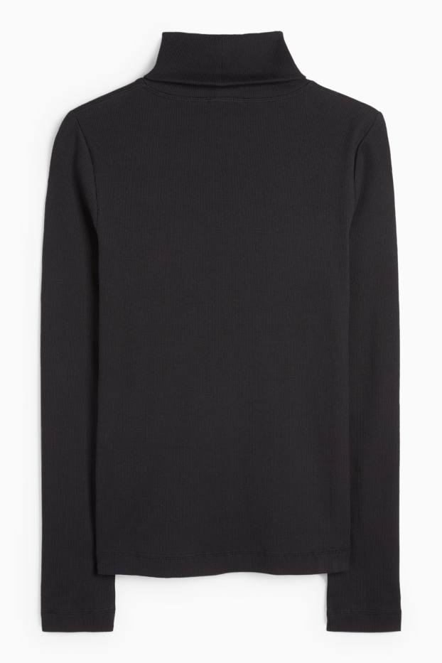 Damen - Rollkragenshirt - gerippt - schwarz