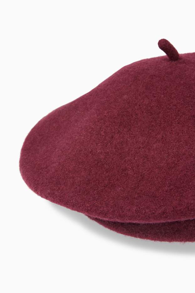 Femei - Beretă din lână - bordo