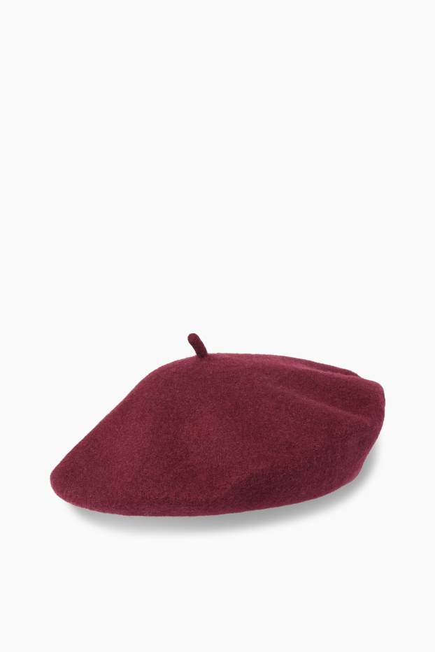 Femei - Beretă din lână - bordo