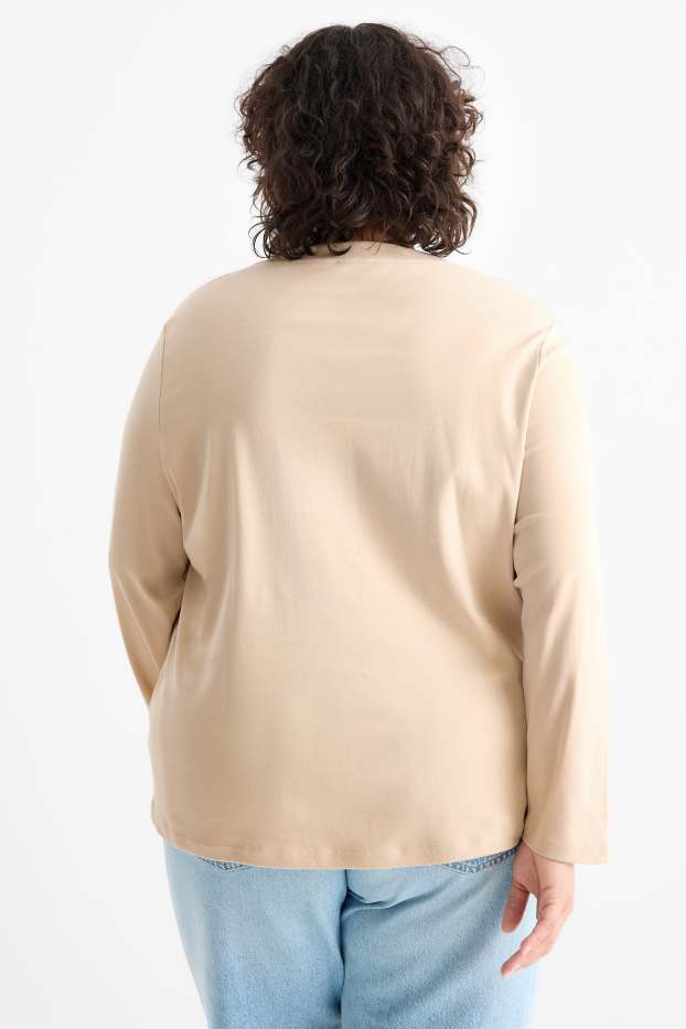 Femei - Tricou cu mânecă lungă - bej deschis