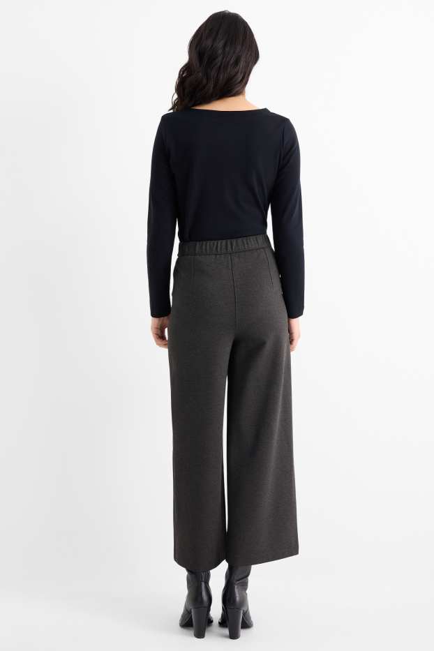 Women - Jersey trousers with belt - high-rise waist - wide leg - dark gray