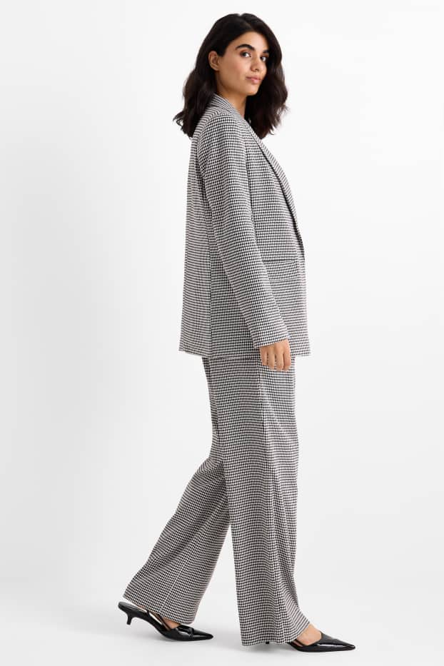 Femei - Pantaloni office - talie înaltă - loose fit - în carouri - negru / alb