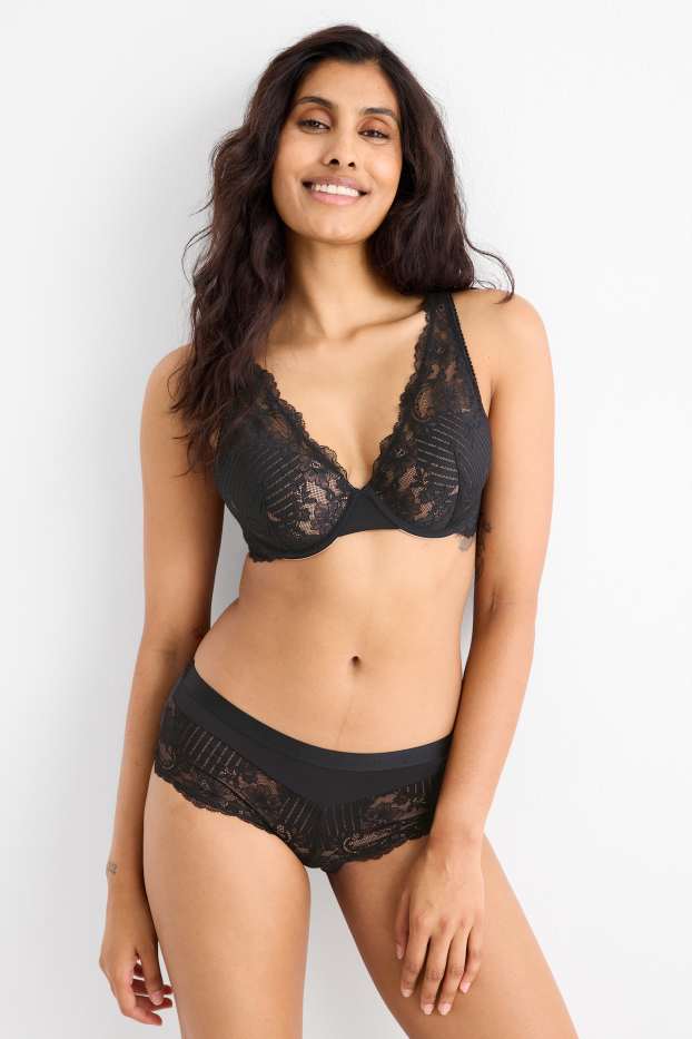 Femei - Sutien cu armătură - PLUNGE - vătuit - negru