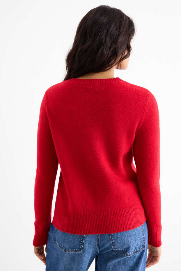 Femei - Pulover din tricot fin - roșu