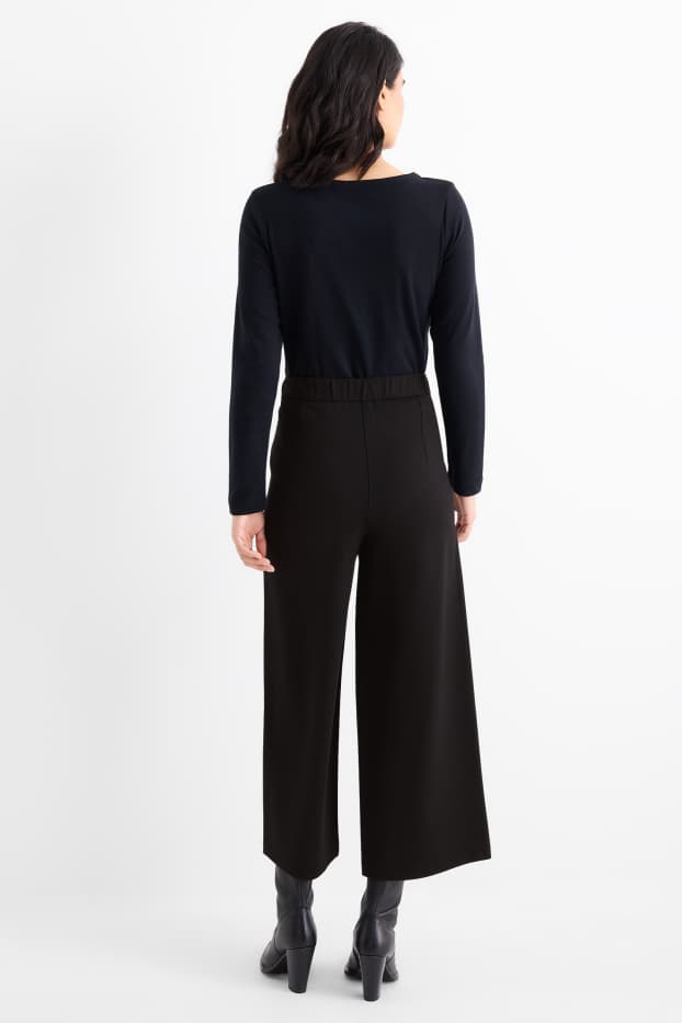 Femei - Pantaloni din jerseu cu curea - talie înaltă - wide leg - negru