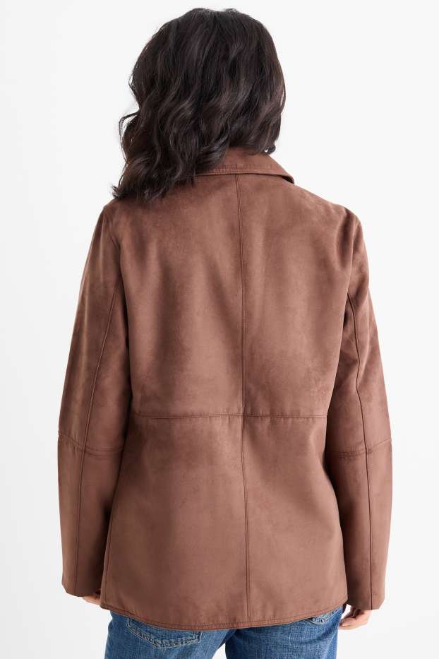 Women - Long blazer - regular fit - faux suede - light brown