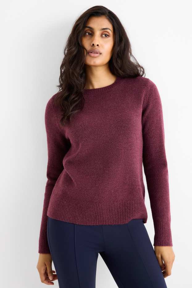 Femei - Pulover din tricot fin - bordo