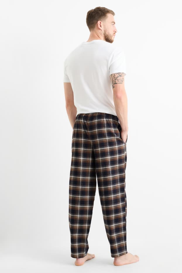 Bărbați - Pantaloni de pijama din flanel - în carouri - maro / albastru închis