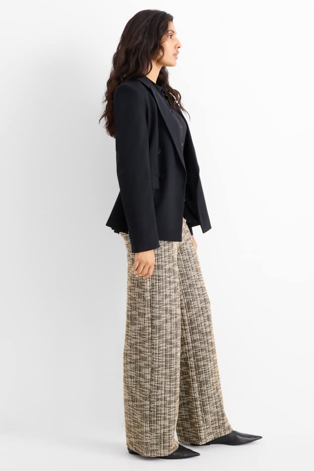 Femei - Pantaloni bouclé - talie înaltă - wide leg - bej
