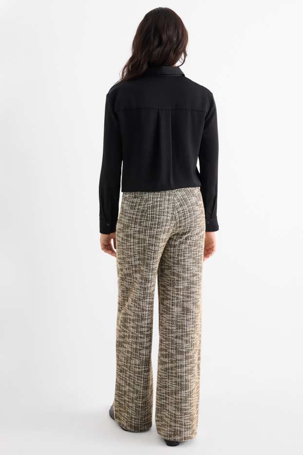 Femei - Pantaloni bouclé - talie înaltă - wide leg - bej