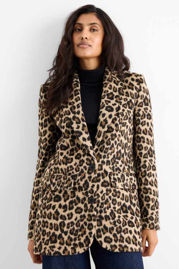 Femei - Blazer lung - relaxed fit - imprimeu de leopard - negru / nej