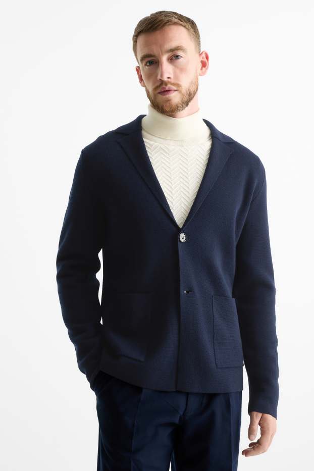 Bărbați - Sacou din tricot fin - regular fit - albastru închis