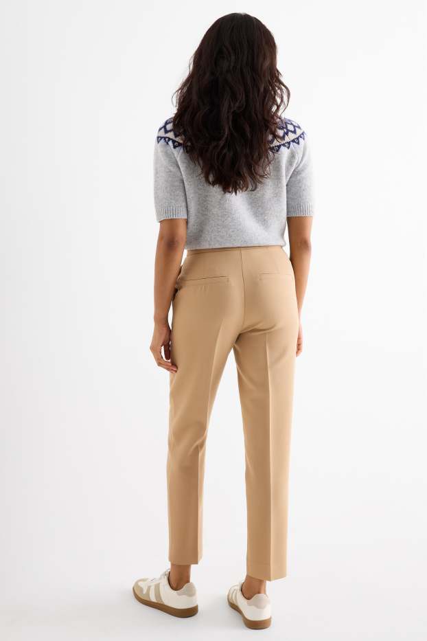 Women - Cloth trousers - high waist - tapered fit - beige