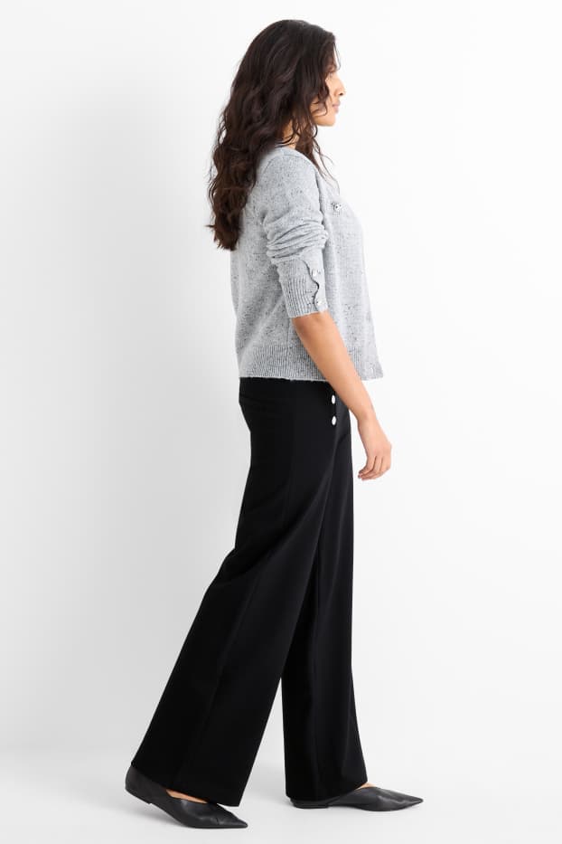 Femei - Pantaloni din jerseu - talie înaltă - wide leg - negru