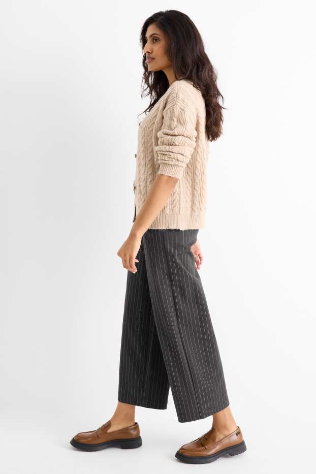 Women - Jersey trousers with belt - high-rise waist - wide leg - dark gray