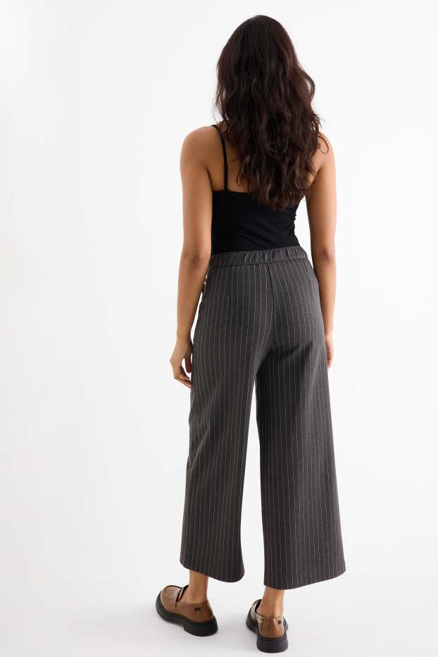 Women - Jersey trousers with belt - high-rise waist - wide leg - dark gray