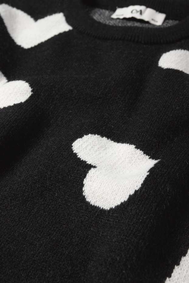 Children Girls - Heart - jumper - black / white