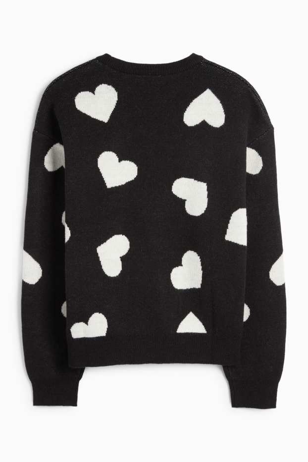Children Girls - Heart - jumper - black / white