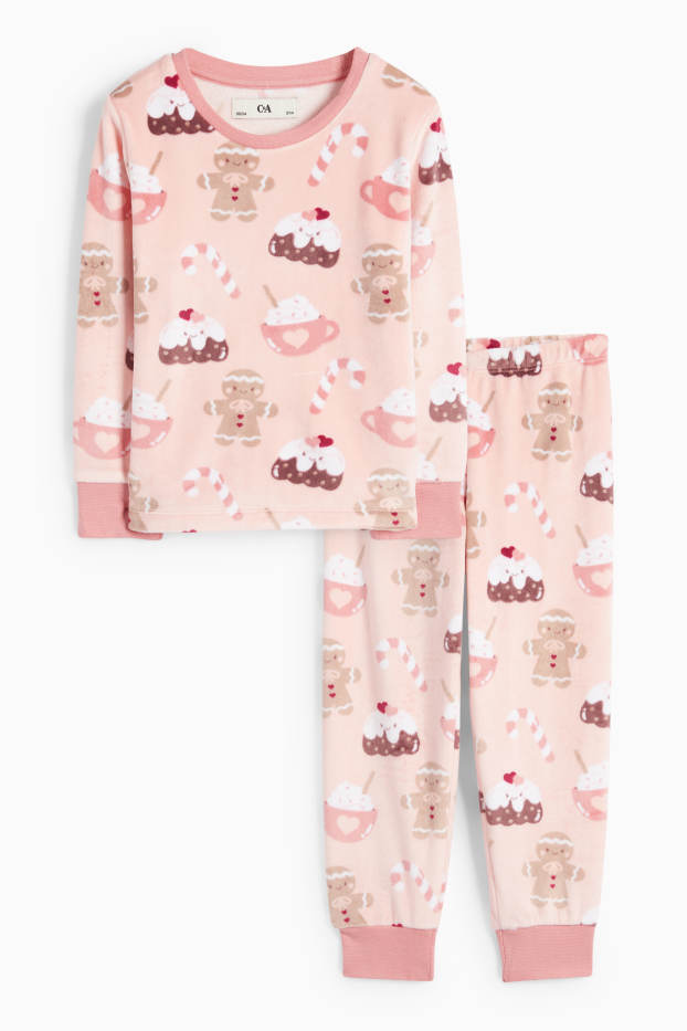 Copii - Fete - Turtă dulce și acadele bastonaș - pijama cu motive de Crăciun - 2 piese - roz
