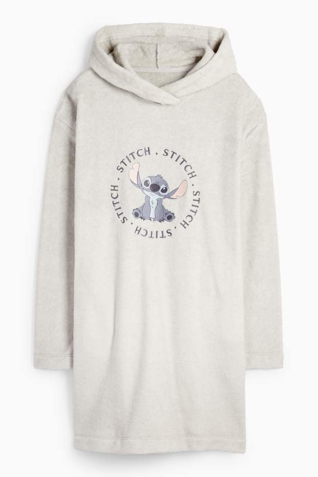 Femei - Cămașă de noapte din fleece cu glugă - Lilo & Stitch - gri deschis