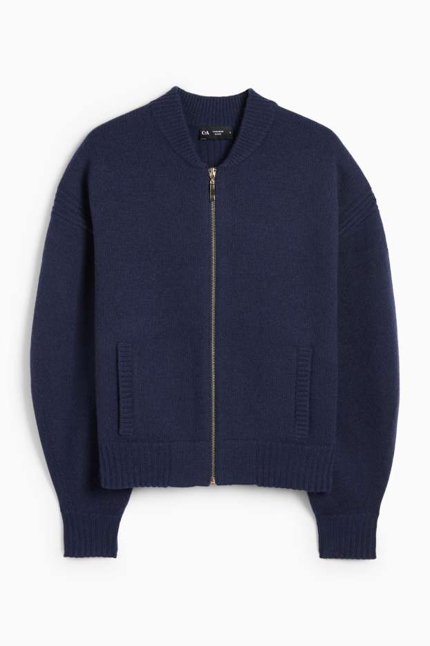 Women - Cardigan with cashmere content - wool blend - dark blue