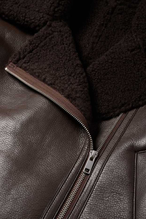 Femei - Geacă din piele shearling sintetică - imitație de piele - maro închis