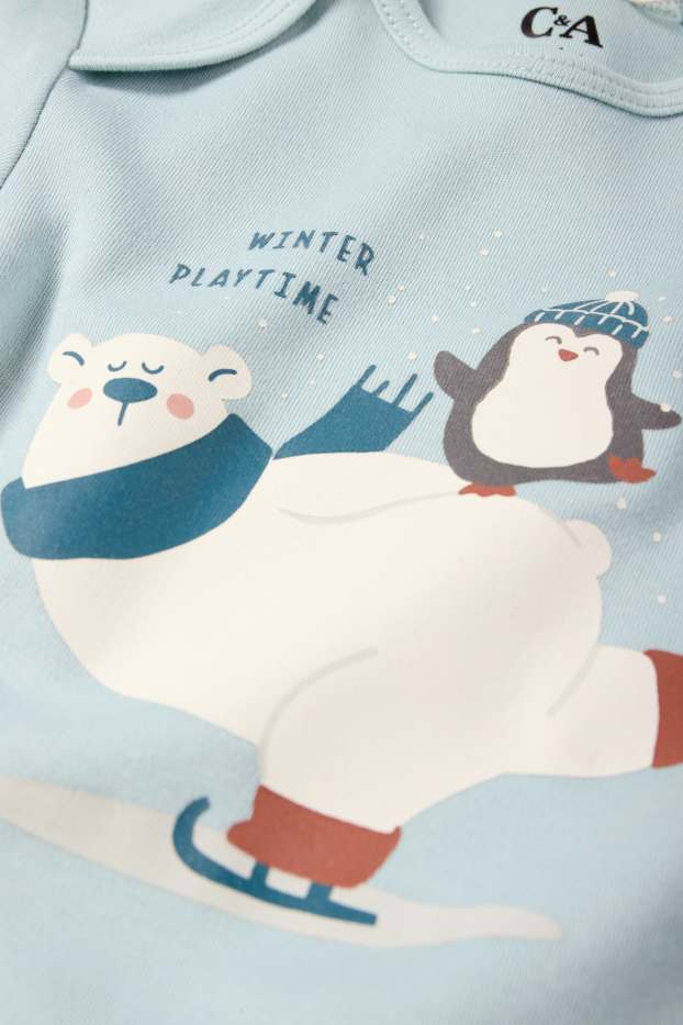 Bebeluși - băieți - Urs polar și pinguin - body bebeluși - turcoaz deschis