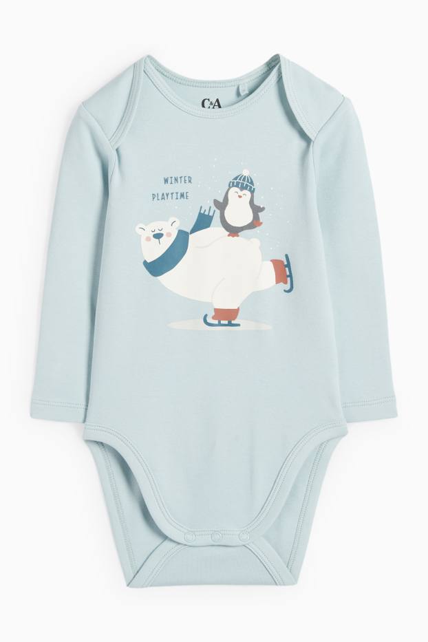 Bebeluși - băieți - Urs polar și pinguin - body bebeluși - turcoaz deschis