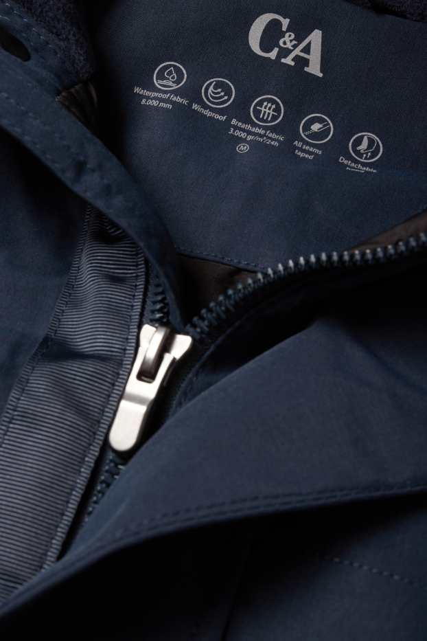 Bărbați - Parka de ploaie cu glugă - căptușită - impermeabilă - albastru închis