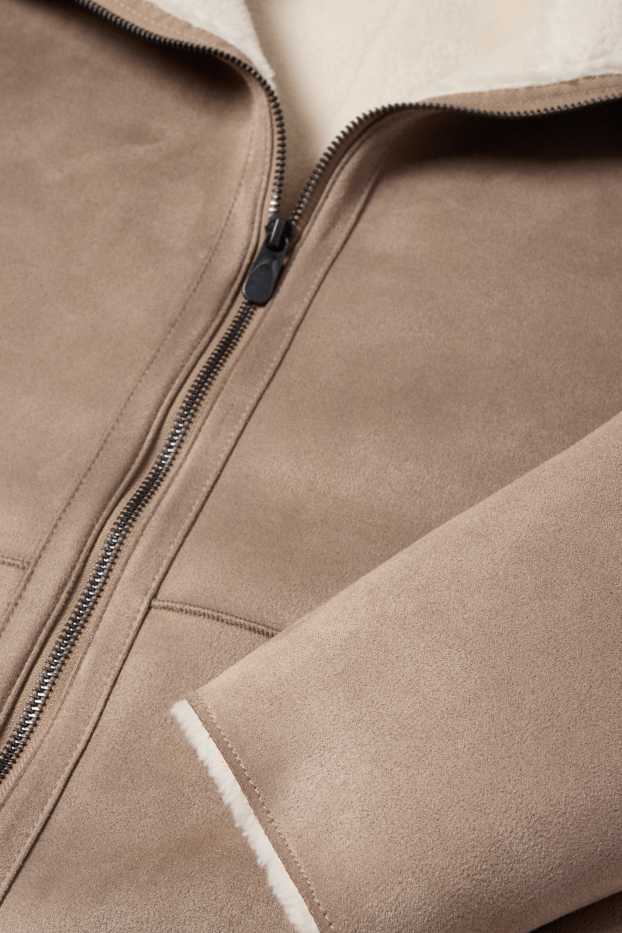 Bărbați - Geacă din piele shearling sintetică - imitație de piele întoarsă - maro deschis