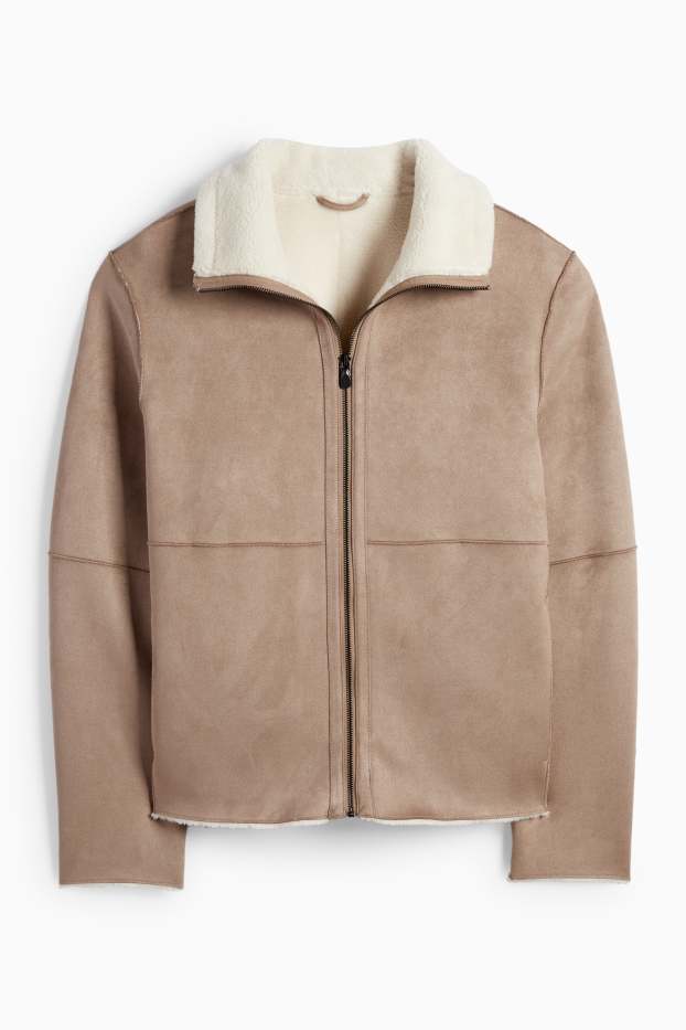 Bărbați - Geacă din piele shearling sintetică - imitație de piele întoarsă - maro deschis
