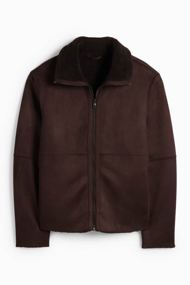 Bărbați - Geacă din piele shearling sintetică - imitație de piele întoarsă - maro închis