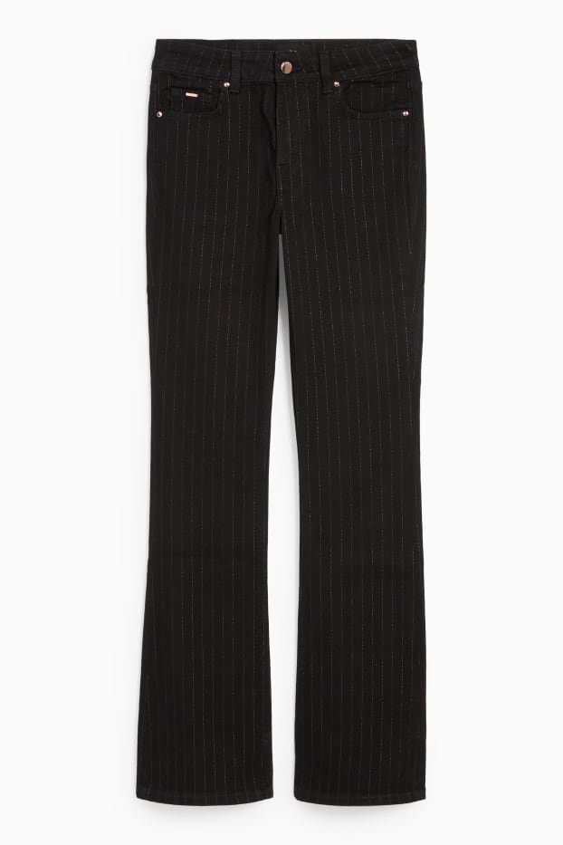 Femei - Bootcut jeans - talie medie - dungi fine - denim-gri închis
