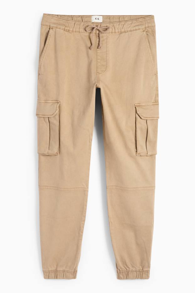 Bărbați - Pantaloni cargo - tapered fit - LYCRA® - taupe