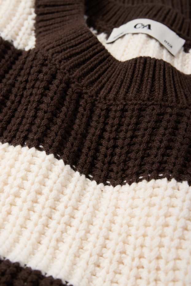 Kinder Mädchen - Pullover - gerippt - gestreift - braun / cremeweiss
