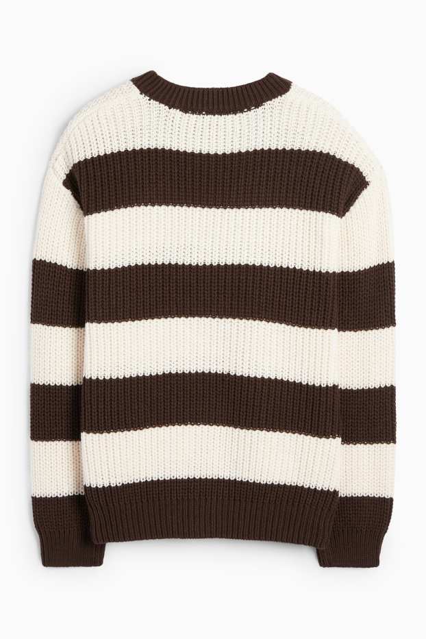 Kinder Mädchen - Pullover - gerippt - gestreift - braun / cremeweiss