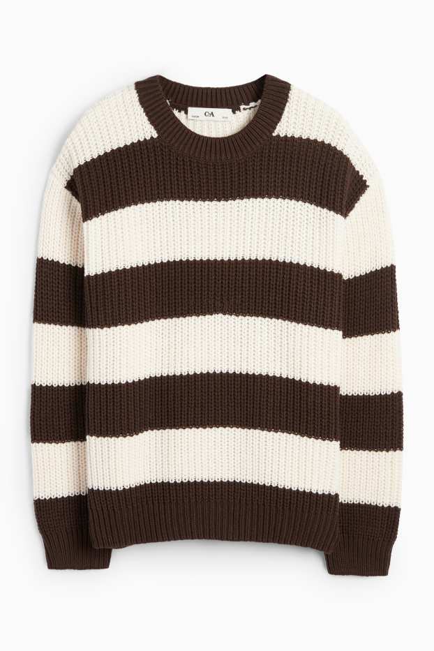 Kinder Mädchen - Pullover - gerippt - gestreift - braun / cremeweiss