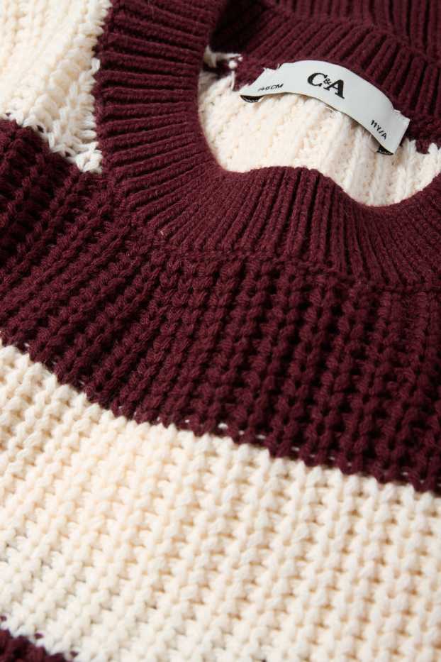 Kinder Mädchen - Pullover - gerippt - gestreift - rot / cremeweiß
