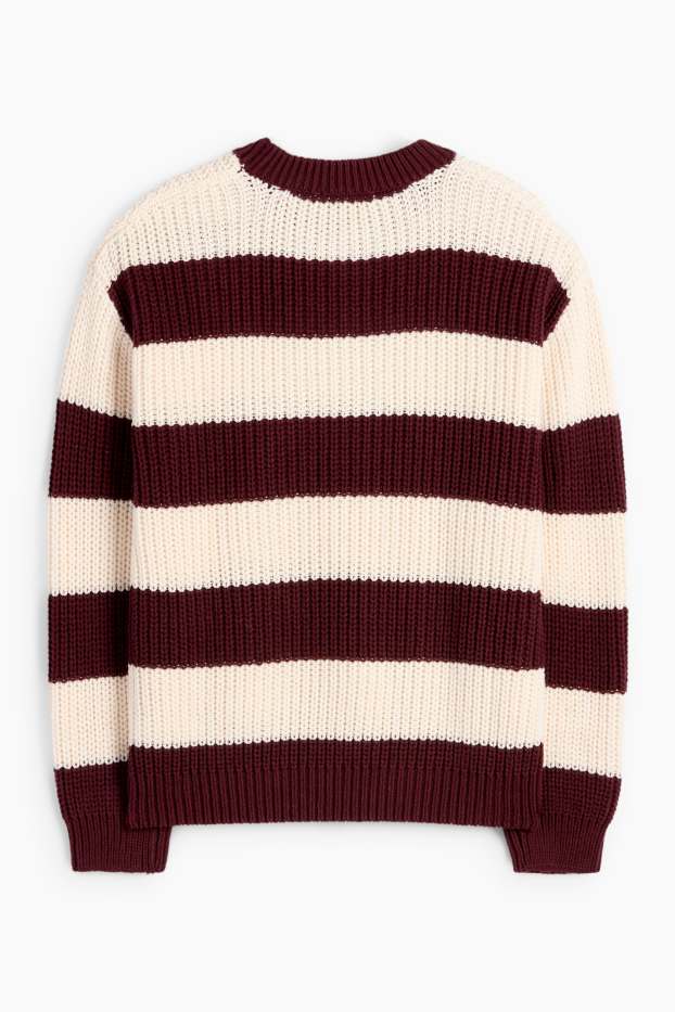 Kinder Mädchen - Pullover - gerippt - gestreift - rot / cremeweiß